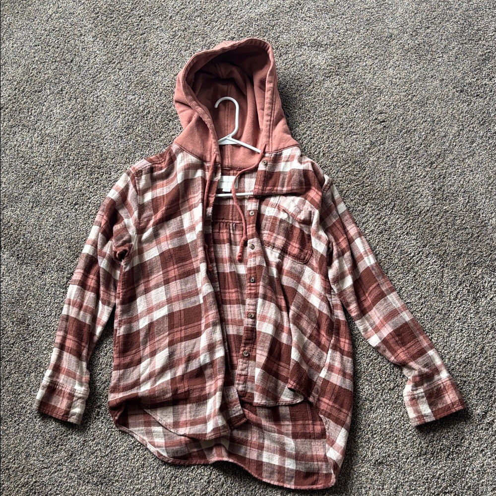 American Eagle Outfitters Plaid Button Down Shirt - Red and White